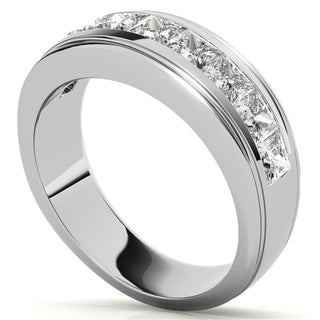 Princess Brilliant Cut Sparkling Moissanite Wedding Band full view