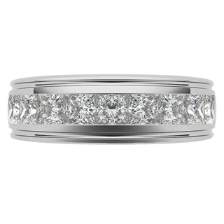 Princess Brilliant Cut Sparkling Moissanite Wedding Band side view