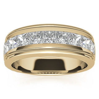 Princess Brilliant Cut Sparkling Moissanite Wedding Band on hand