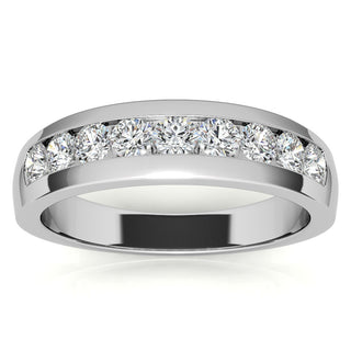 Round Brilliant Halo Moissanite Wedding Band Anniversary full view