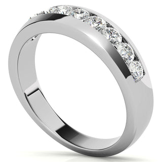 Round Brilliant Halo Moissanite Wedding Band Anniversary sparkle view