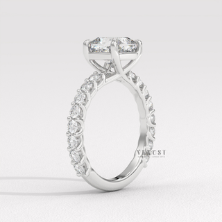 Rose gold cushion cut moissanite ring top view