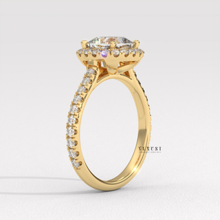 Sparkling Halo Pave Cushion Cut Moissanite Engagement Ring top view