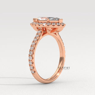 Brilliant Halo Pave Marquise Cut Moissanite Engagement Ring top view