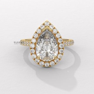 Halo Pave Pear Cut Moissanite Engagement Ring angled view