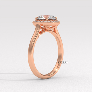 Round Cut Halo Solitaire Moissanite Engagement Ring setting detail