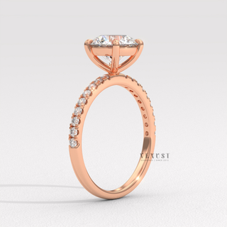 Round moissanite ring with refined pave accents