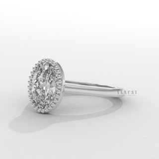 Oval cut moissanite diamond ring close up  Bold Oval Bezel detail view 5