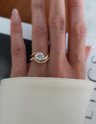 1.0CT-2.0CT Oval East West Moissanite Diamond Unique Engagement Fashion Rings With Matching Band