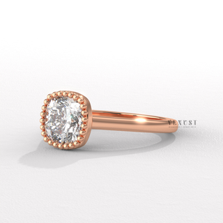 Cushion cut moissanite diamond ring close up  Cushion Unique Bezel detail view 4