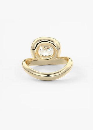 Modern east west cushion moissanite ring close up