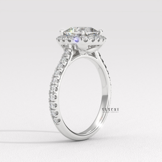 Sparkling Halo Pave Cushion Cut Moissanite Engagement Ring setting detail