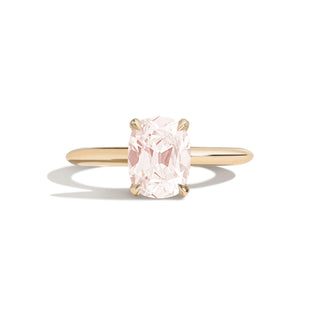 cushion cut moissanite ring light pink hand view