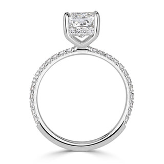 Elongated cushion pave moissanite engagement ring stone detail view