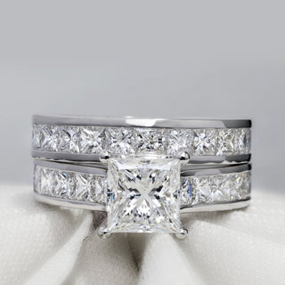 3.0CT Princess Cut Moissanite Diamond Bridal Ring Set with Matching Band