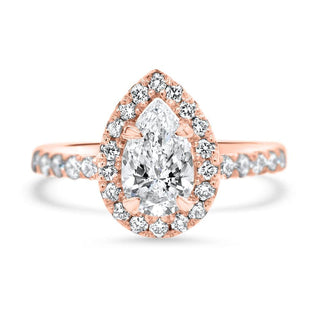2.0 CT Pear Cut Halo Sparkling Moissanite Engagement Ring front view