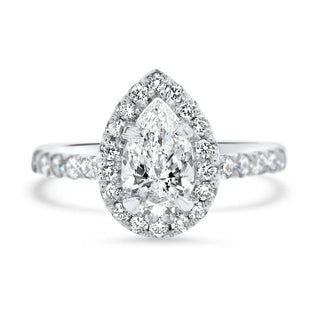 2.0 CT Pear Cut Halo Sparkling Moissanite Engagement Ring side view
