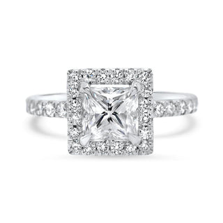 1.0CT Princess Cut Halo Diamond Moissanite Engagement Ring