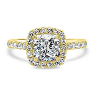 1.0CT Cushion Cut Halo Moissanite Diamond Engagement Ring