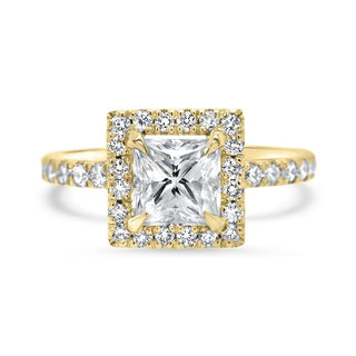 1.0CT Princess Cut Halo Diamond Moissanite Engagement Ring