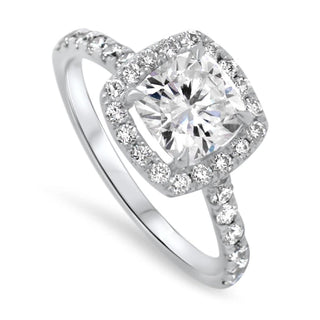 2.0 CT Cushion Brilliant Cut Halo Moissanite Engagement Ring close up