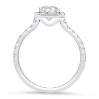 Radiant 1.0ct emerald halo moissanite ring side profile view