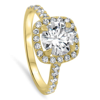 Chic 1.0ct round halo moissanite ring side profile view image 4