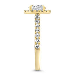 Modern 1.0ct round halo moissanite ring side profile view image 3