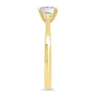 Lustrous 1.0ct cushion solitaire moissanite ring angled view showing its sparkle