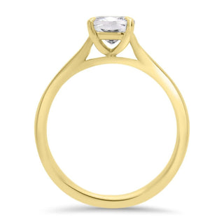 Lustrous 1.0ct cushion solitaire moissanite ring side profile view