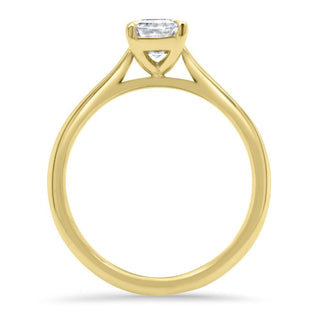 Timeless 1.0ct emerald solitaire moissanite ring close up of the setting