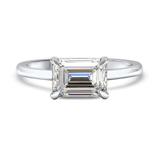 Timeless 1.0ct emerald solitaire moissanite ring shown on a finger