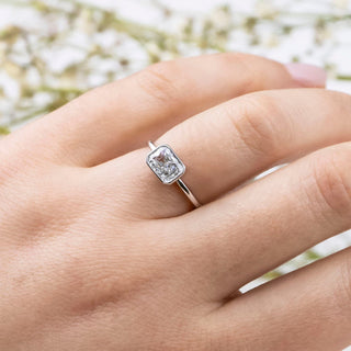Vintage 1.0ct emerald solitaire moissanite ring detail view of the band