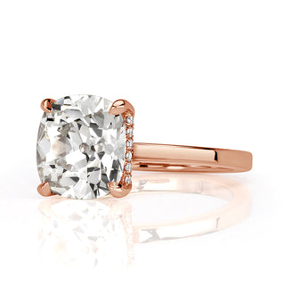 Old mine cushion hidden halo moissanite engagement ring side detail view