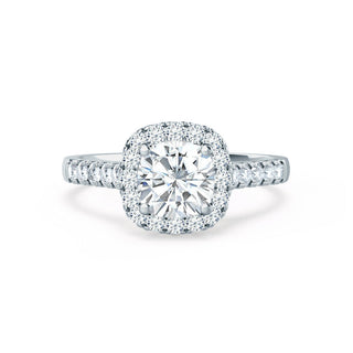 Bold 1.70ct cushion halo moissanite ring side profile view