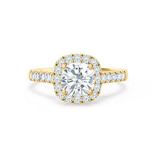 Sparkling 1.10ct cushion halo moissanite ring close up of the setting