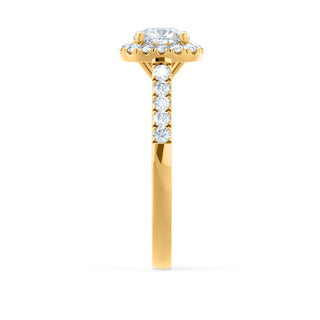 Brilliant 1.10ct cushion halo moissanite ring three quarter angled view