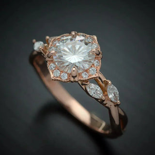 1.0CT Round Cut Cluster Halo Diamond Moissanite Engagement Ring