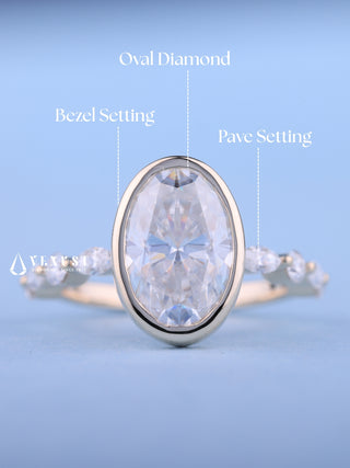 Classic 2.0ct oval pave moissanite ring close up of the setting