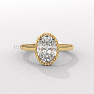 Bold oval unique bezel moissanite ring front view