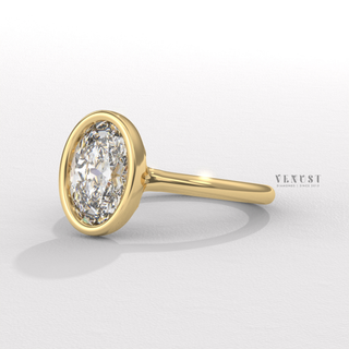Oval cut moissanite diamond ring close up  Oval Bezel Solitaire detail view 4