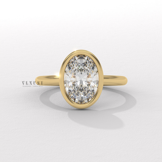 Oval bezel solitaire moissanite ring front view