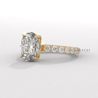 Oval cut moissanite diamond ring close up