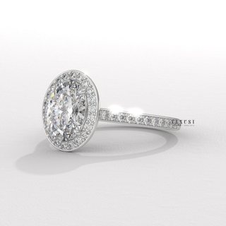 Brilliant Halo Pave Oval Cut Moissanite Engagement Ring overhead view