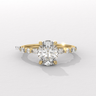 Oval marquise pave hidden halo moissanite ring front view