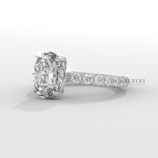 Oval shaped engagement ring with moissanite sparkle  Oval Three Quarter detail view 6