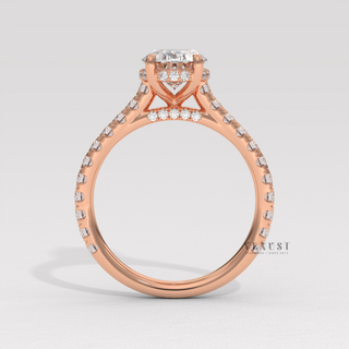 Oval cut moissanite engagement ring angled pose
