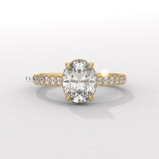 Oval three quarter pave moissanite ring front view