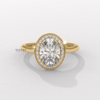Brilliant Halo Solitaire Oval Cut Moissanite Engagement Ring angled view