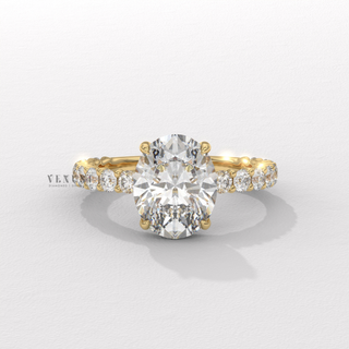 Oval 3/4 pave moissanite engagement ring front view